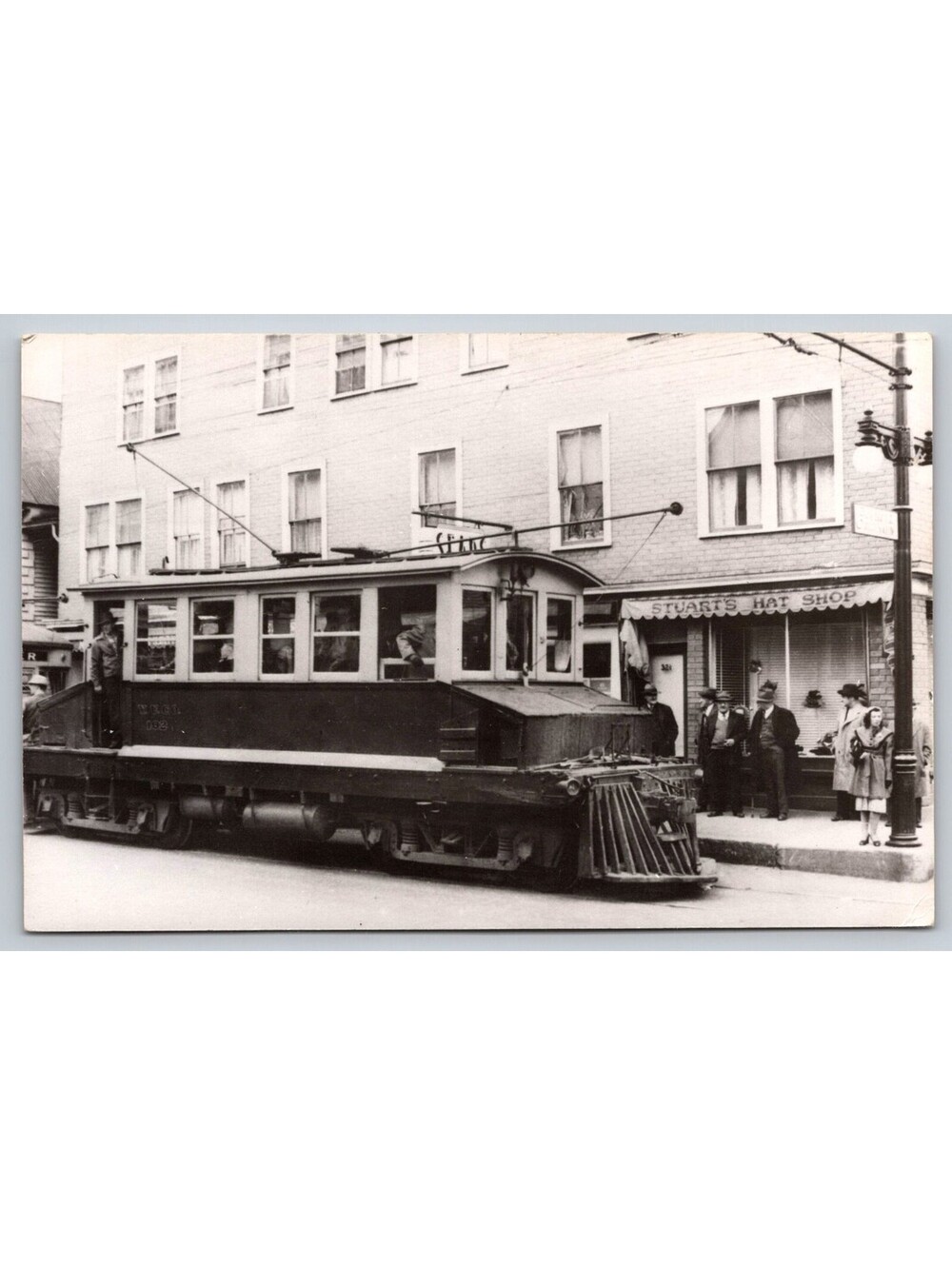 York Utilities Company Trolley Car Maine Postcard Stuarts Hat Shop Sign